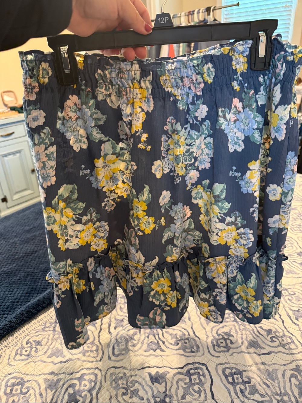 LC Lauren Conrad Navy Floral Tiered Mini Skirt - Yellow & White Flowers